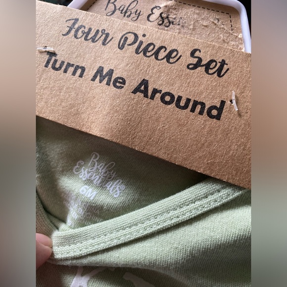 4 piece baby outfit. Baby essentials. Sz 6 mo. NWT. Onesie, pants, socks, hat. - Picture 2 of 6